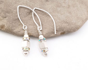 Silver Cube Sparkle Earrings