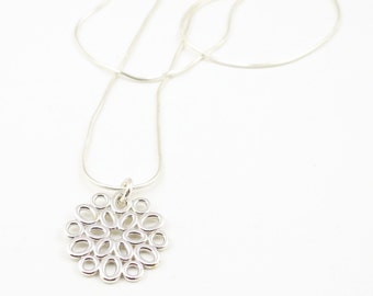 Geometric Sterling Ovals Flower Necklace