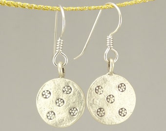 Hill Tribe Silver Stamped Round Disk Earrings