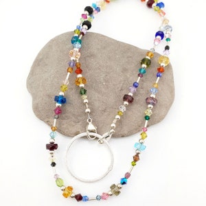 Multicolor Crystal & Liquid Silver Eyeglass Chain/Necklace