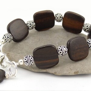 Smooth Wood and Bali Sterling Silver Bracelet