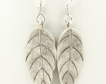 Hill Tribe Silver Long Leaf Earrings