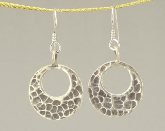 Hill Tribe Silver Open Hammered Circle Earrings