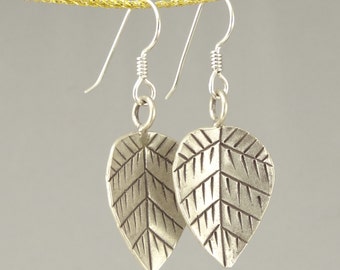 Hill Tribe Silver Concave Leaf Earrings