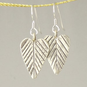 Hill Tribe Silver Long Heart-Shaped Leaf Earrings