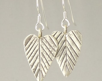 Hill Tribe Silver Long Heart-Shaped Leaf Earrings