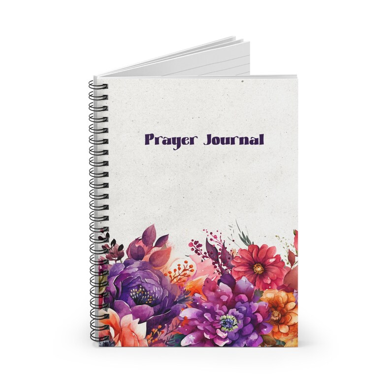 Prayer Journal Spiral Notebook - Ruled Line, Orange and Purple Flowers ...