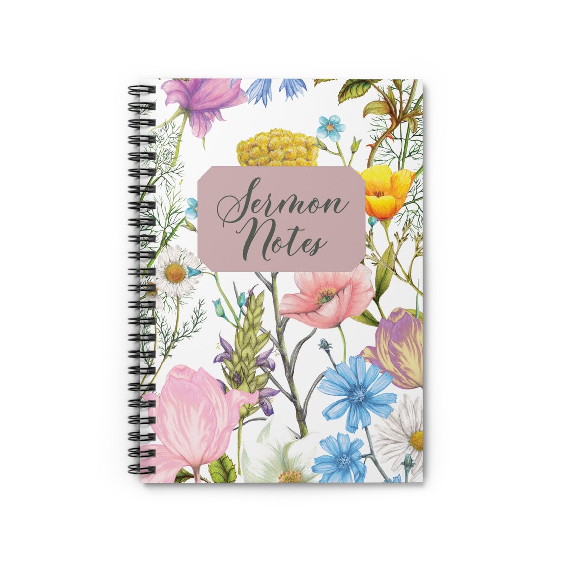 Pink Wildflower Sermon Notes Spiral Notebook - Ruled Line - Etsy