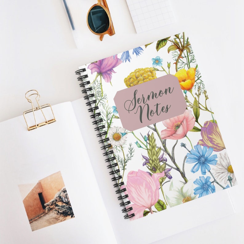 Pink Wildflower Sermon Notes Spiral Notebook - Ruled Line - Etsy