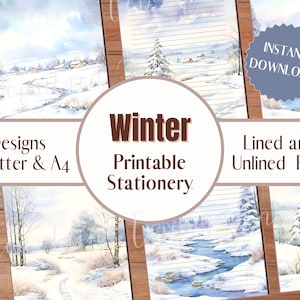Winter Stationery Set Lined and Unlined Printable Writing Paper Gifts for Her Snow Scene Blank Writing Paper Letter and A4 Sizes