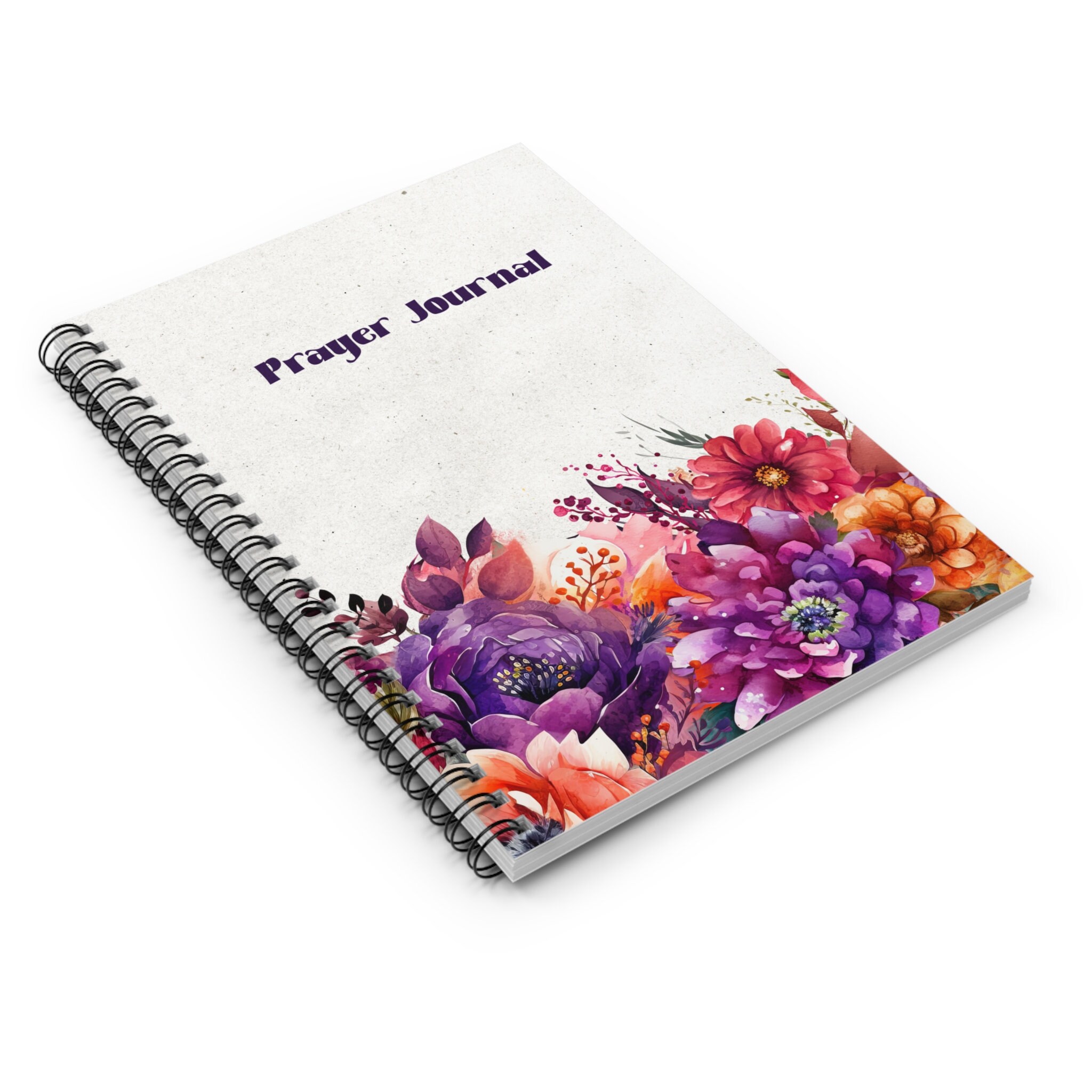 Prayer Journal Spiral Notebook - Ruled Line, Orange and Purple Flowers ...