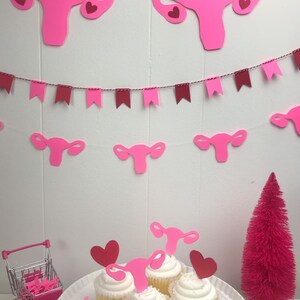 Girl Power Hot Pink Uterus Banner // Heart Ovary Garland // Galentines Day // Hysterectomy Party Decorations image 2
