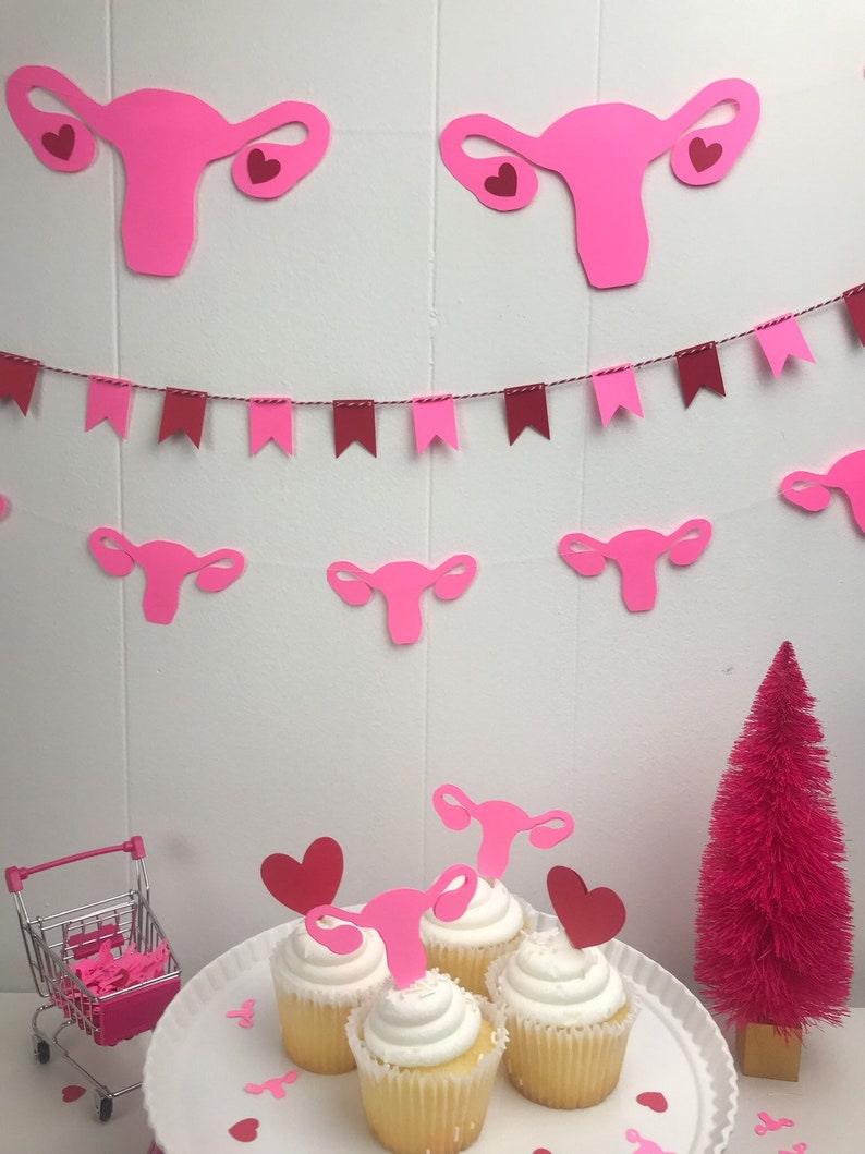 Girl Power Hot Pink Uterus Banner // Heart Ovary Garland // Galentines Day // Hysterectomy Party Decorations image 2