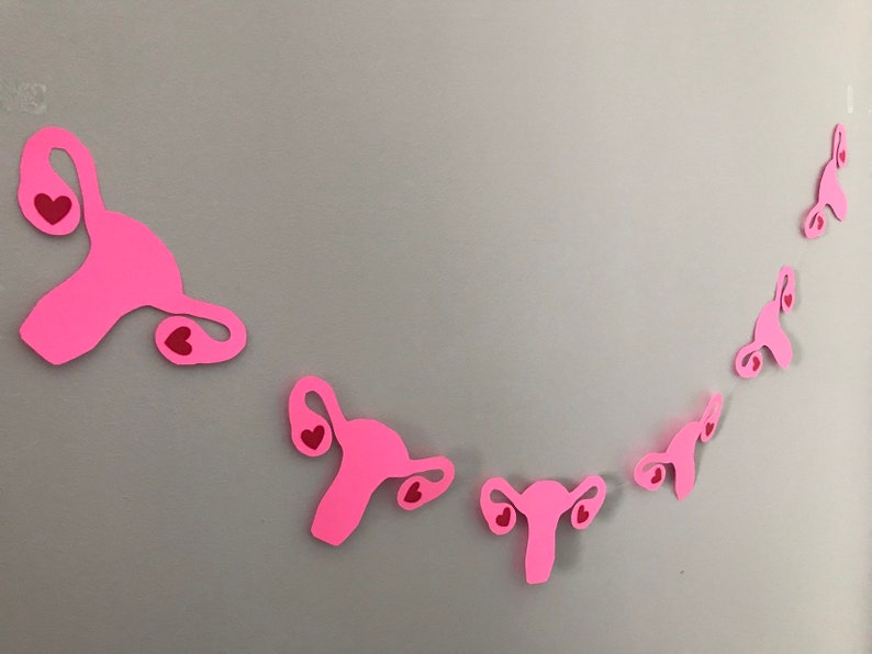 Girl Power Hot Pink Uterus Banner // Heart Ovary Garland // Galentines Day // Hysterectomy Party Decorations image 3