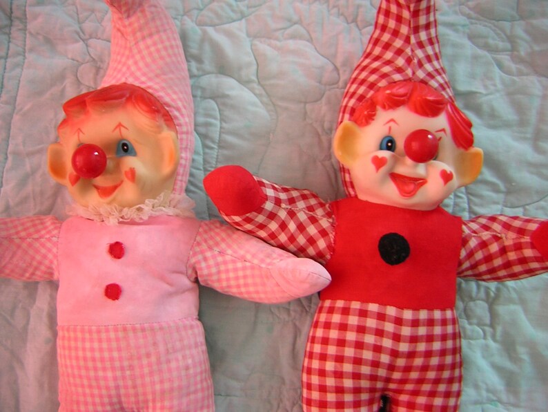 Vintage Dolls Stuffed Toy Clowns Wind Up Musical Red Noses Etsy