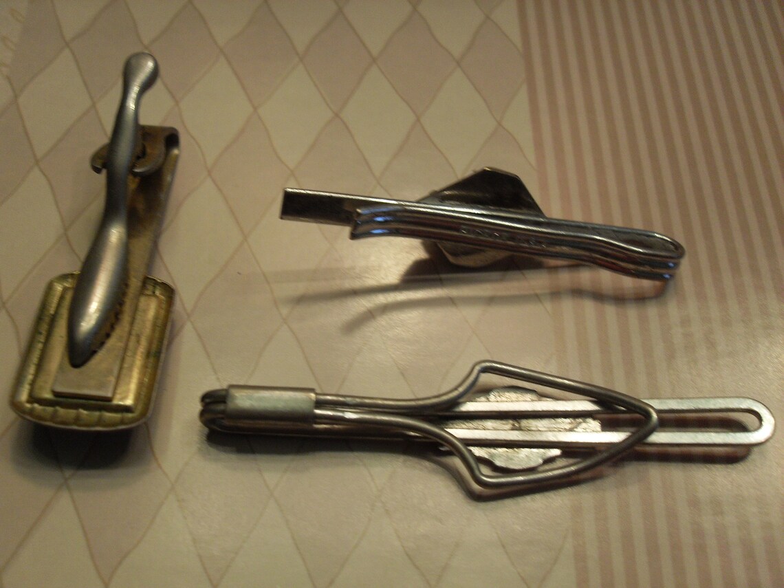3 Vintage Tie Clips Plata Tonado Metal Etsy