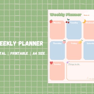 Cute Aesthetic Strawberry Orange Fruit Printable Weekly Planner | Digital Download | A4 Size | Printable Stationery | y2k 90s