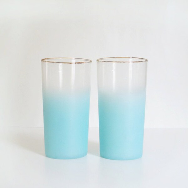 Vintage Frosted Cocktail Glasses, Libbey Blendo Glasses, Robin's Egg Blue