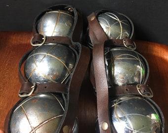 Petanque Boules - 6 Vintage Bocce Balls In Faux Leather Carrying Strap Case, C63 , B4P 720 Stainless Steel Bocce Balls, Game Room Decor