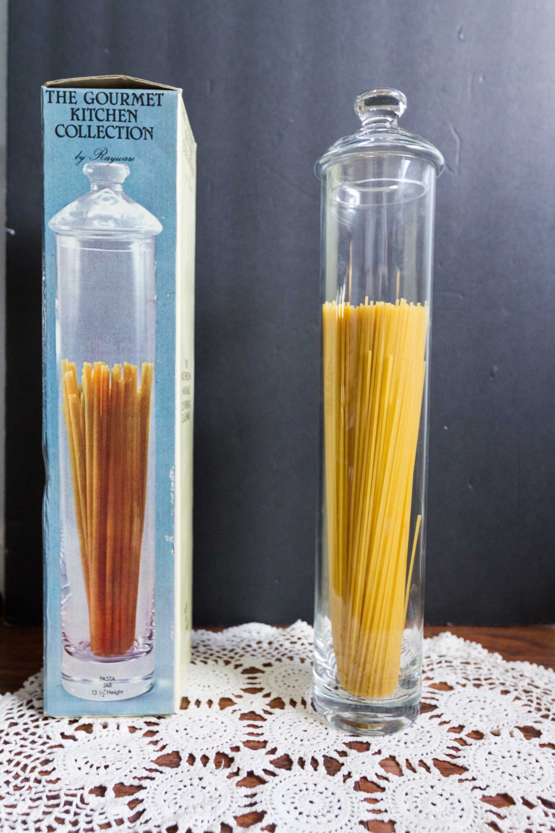 Staging Vintage glass tall pasta jar Fine Mouthblown Etsy