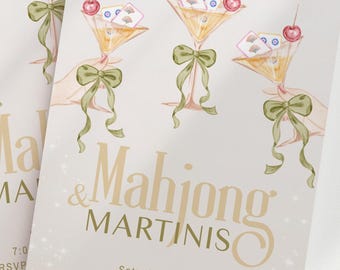 Mahjong & Martinis Party Invite: Watercolor Tiles (Editable)