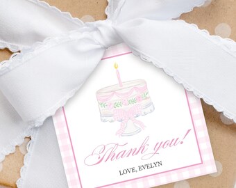 Pastel Birthday Cake Gift Tags: Printable Favor Stickers (Editable Template) for 1st Birthday