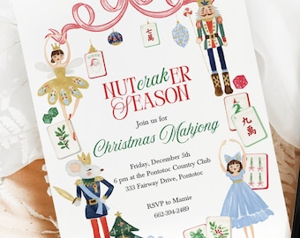 Christmas Mahjong Invitation: Nutcracker Holiday Game Night (Editable Template)