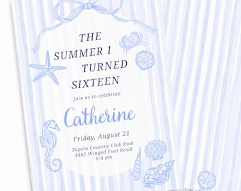 The Summer I Turned 16 Birthday Invitation,Beach Theme Birthday, Digital Invite, Sweet Sixteen