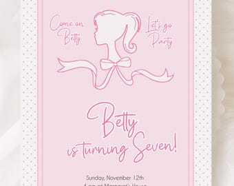 Pink Polka Dot Doll Birthday Invitation: Elegant Girl's Party (Editable Template)