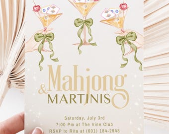 Mahjong & Martinis Party Invite: Watercolor Tiles, Editable Template