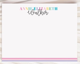 Pastel Rainbow Stationery: Personalized Notecards for Girls with Stripes (Editable)