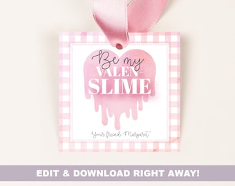 Printable Slime Valentine Favor Tag: Preppy Buffalo Check (Digital Download)