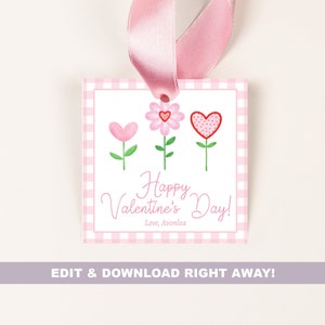 Tarjeta de San Valentín imprimible / Etiqueta de favor de clase / Flor / Chica / Acuarela / Te escojo / Etiqueta de San Valentín