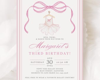 Ballet Birthday Invitation: Pink Ballerina Party, Editable Template