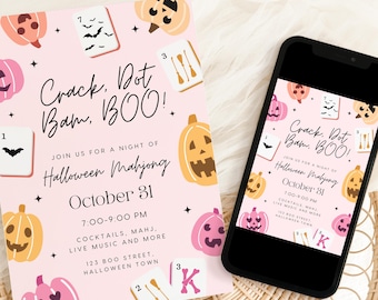 Halloween Mahjong Invitation: Spooky Game Night Editable Template