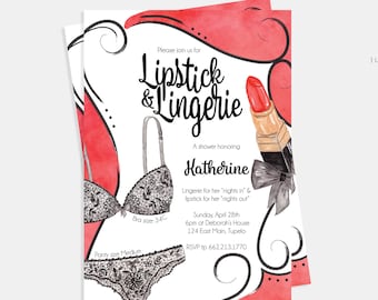 Lipstick and Lingerie Shower Invitation | Lingerie Party | Bachelorette Party | Bachelorette Invitation | Hen's Party | Red and Black | 5x7