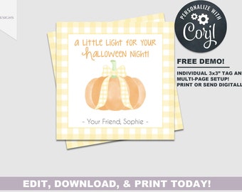 Halloween Favor Tag | Gingham Pumpkin Gift Tag Fall | Instant Download-Edit Yourself! | Multiple Per Page | 3x3" | Party Favor | Class Gift