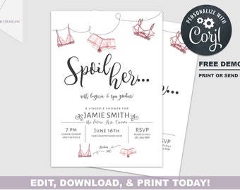 Lingerie Shower Invitation | Blush Shower Invitation | Bachelorette Party Invite | Lingerie Party | Hen's Party | Bra Panties | Spoil Her