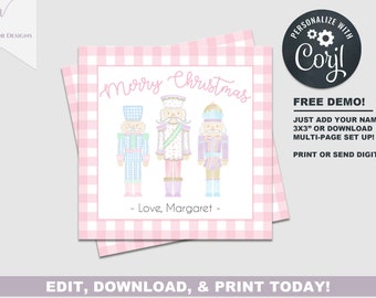 Printable Christmas Gift Tag for Girls | Favor Tag for Holidays | Christmas Tag | Nutcracker | Gift Tag | Girl's Holiday Gift Tag | Pink
