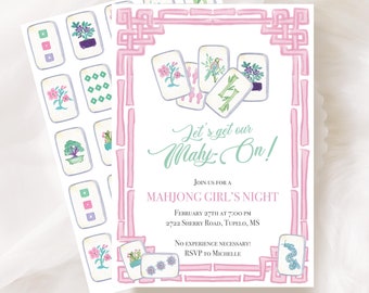 Watercolor Mahjong Party Invite: Editable Girl's Night Template