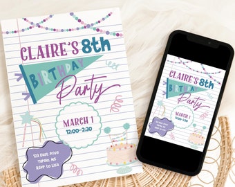 Teal & Purple Birthday Party Invitation: Editable Template (Digital)