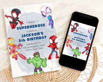 Spidey and Friends Birthday Invitation: Superhero Party, Editable Template (Digital)