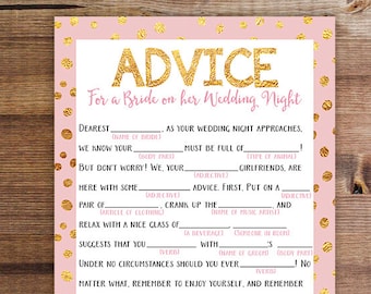 Wedding Night Mad Lib | Bachelorette Party Printable Game | Advice for the Bride on her Wedding Night | Download and Print | Printable Game