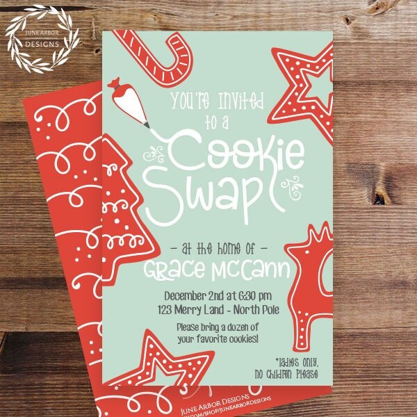 Cookie Swap Invitation | Printable Invitation or Printed | Holdiay Cookie | Christmas Cookie | Holiday Party | Christmas Party | Red | Mint