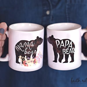 Mama & Papa Bear Mug Set | Pregnancy Reveal Mugs | Mom Mug | Dad Mug | Father's Day Gift | 11 or 15 oz mugs | New Parent | Baby Shower Gift