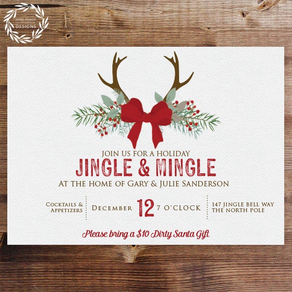 Holiday Party Invitation | Printable or Printed | Christmas Party | Jingle & Mingle | Antlers | Enveloeps Included