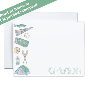 Papelería para niños / Actividades al aire libre / Camping / Pesca / Notas para literas / Escritura de cartas / Personalizado / Nota de campamento / Niño pequeño / Bosque / Boy Scout