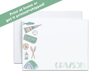 Personalized Boy's Camping Stationery: Outdoorsy Camp Bunk Note (Editable Template)