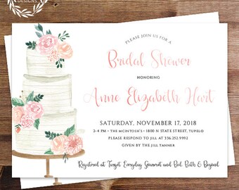 Bridal Shower Invitation | Printable Shower invitation or Printed Invitations | Wedding Cake | Wedding Shower | Elegant | Blush Floral