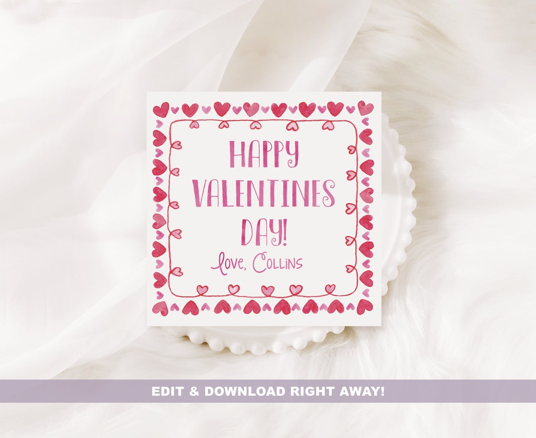 Valentine Card Editable Template | Pink and Red Watercolor Hearts ...